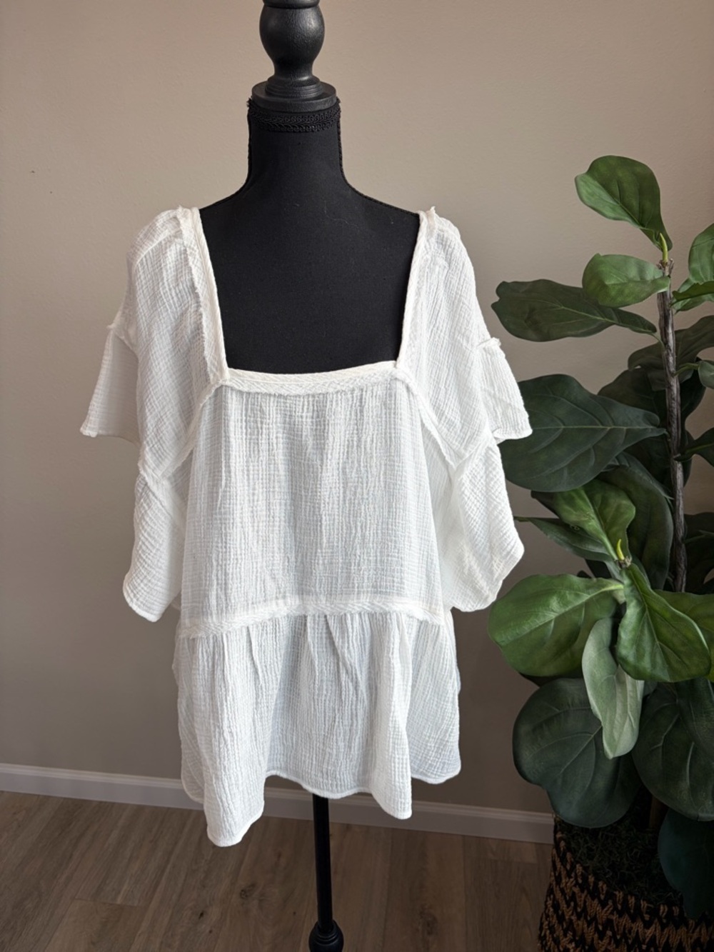 Reba White Gauze Peasant Blouse